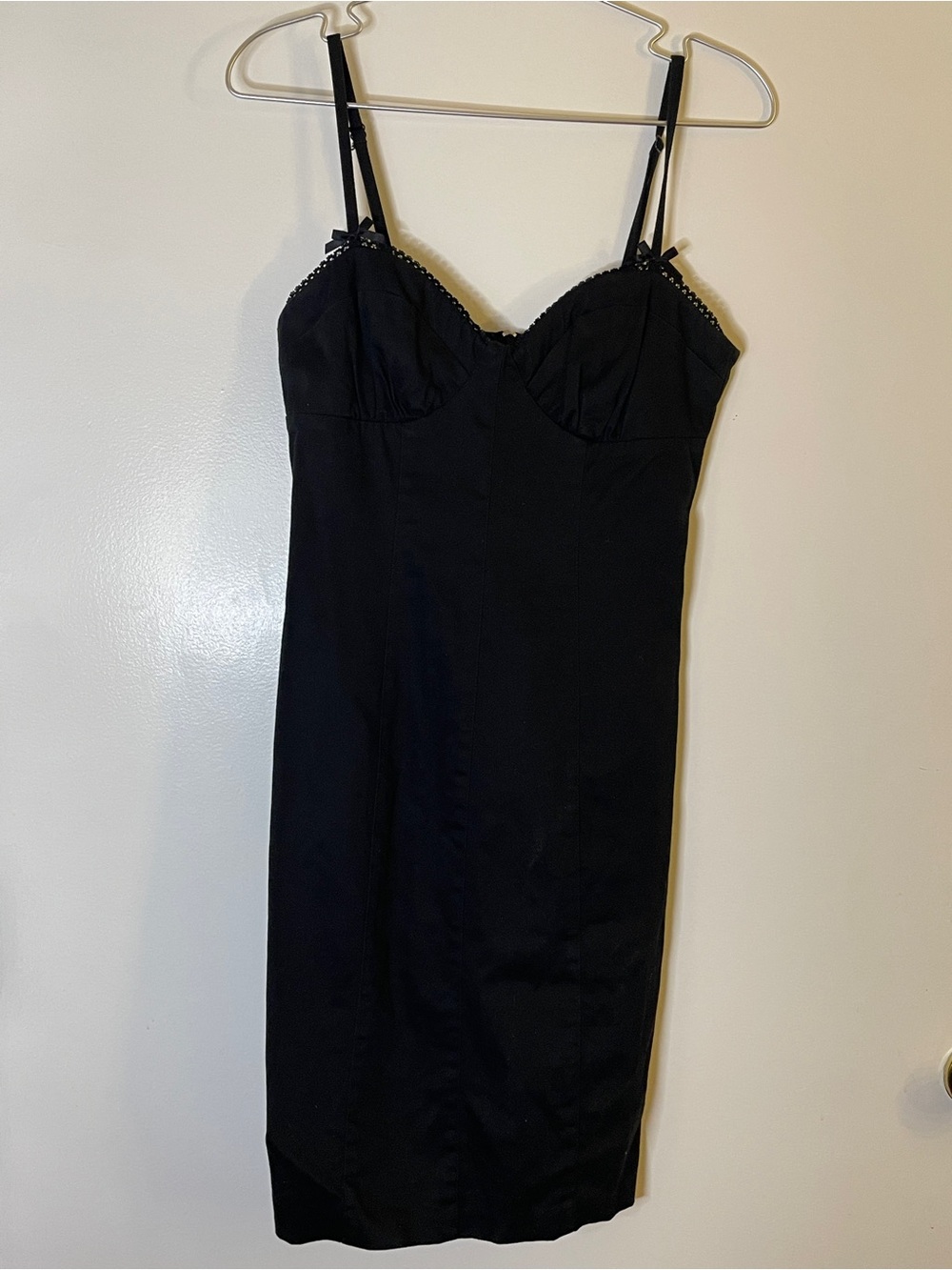 Black Cotton Dress with Scalloped Trimmed Cups